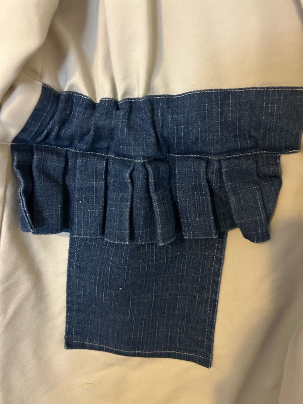 Two-Tone Beige and Dark Blue Women’s Trench Coat - Picture 3 of 8